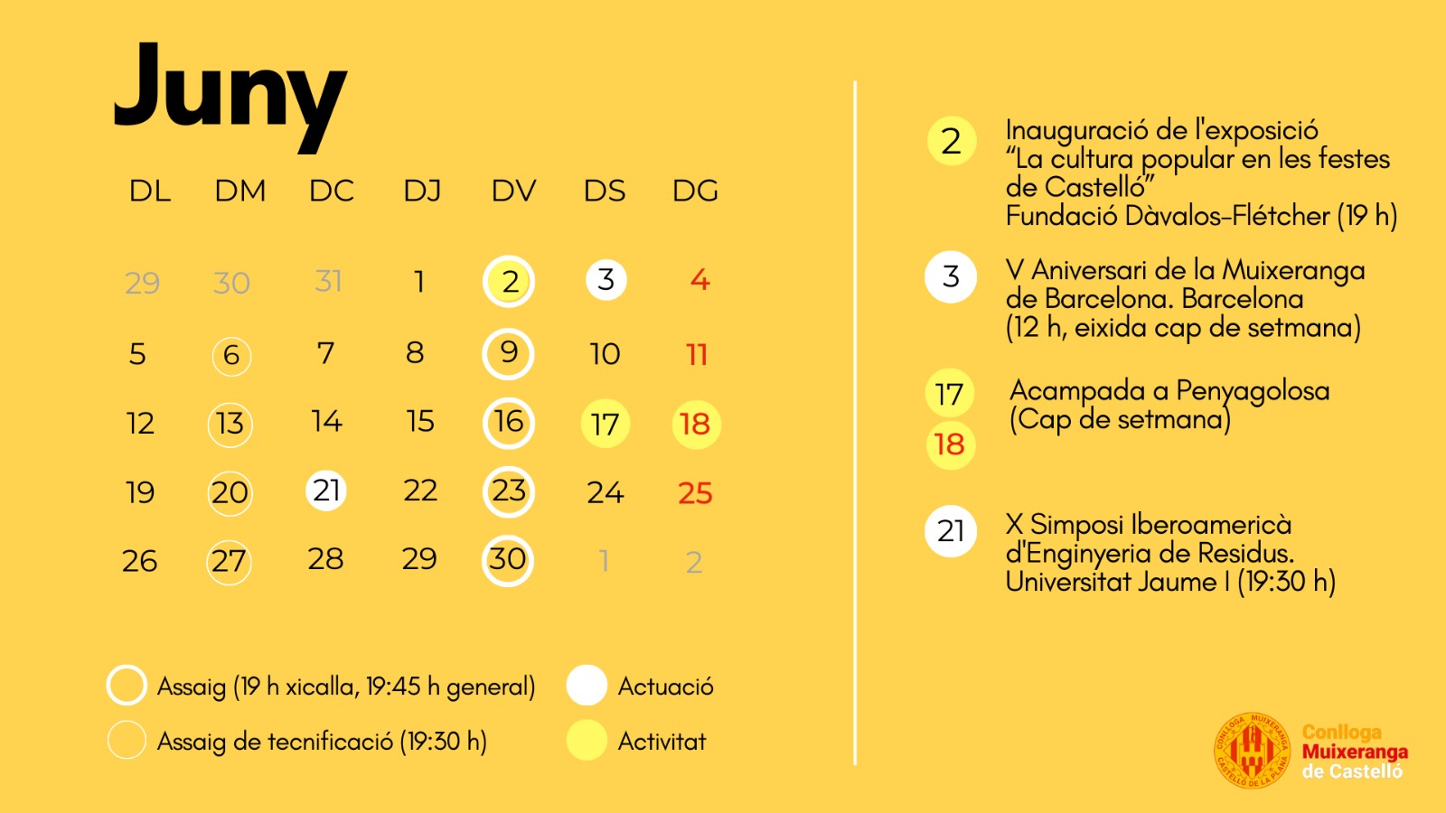 Calendari d'activitats de juny de 2023