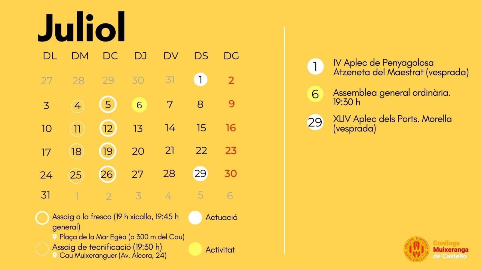 Calendari d'activitats de juliol de 2023