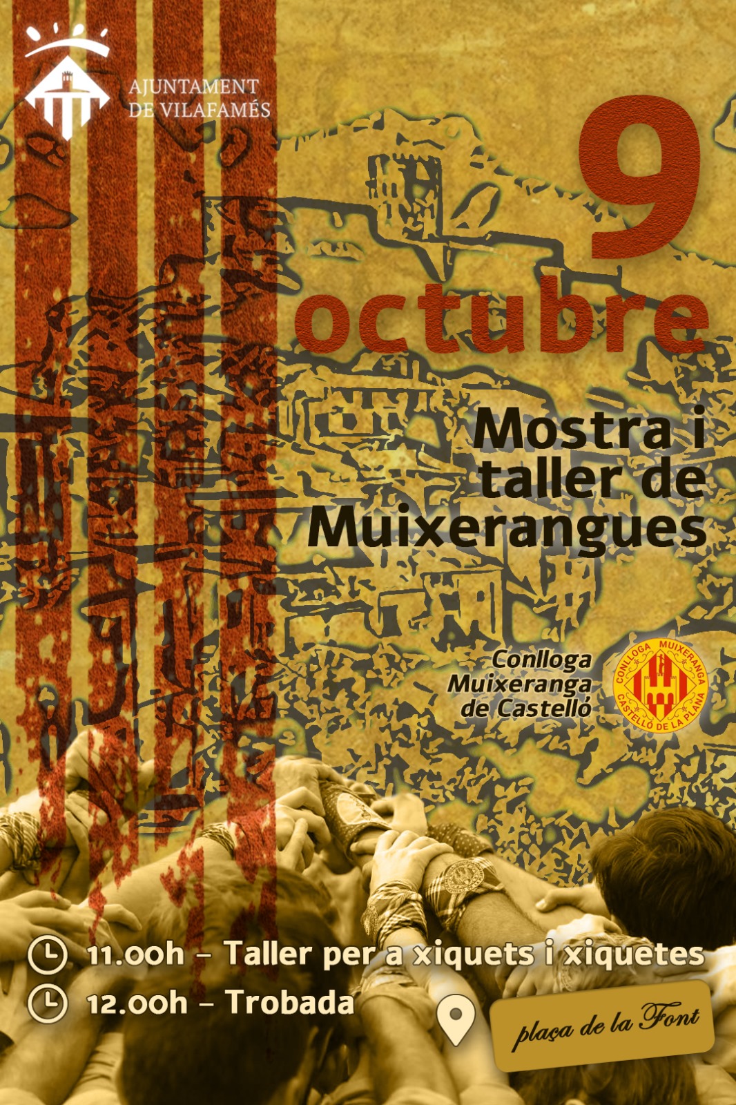 Nou d'octubre a Vilafam&eacute;s. Taller de muixerangues i actuaci&oacute;.