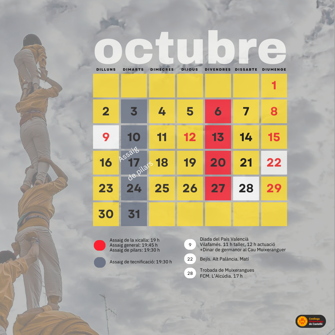 Calendari d'octubre d'activitats i actuacions
&nbsp;
