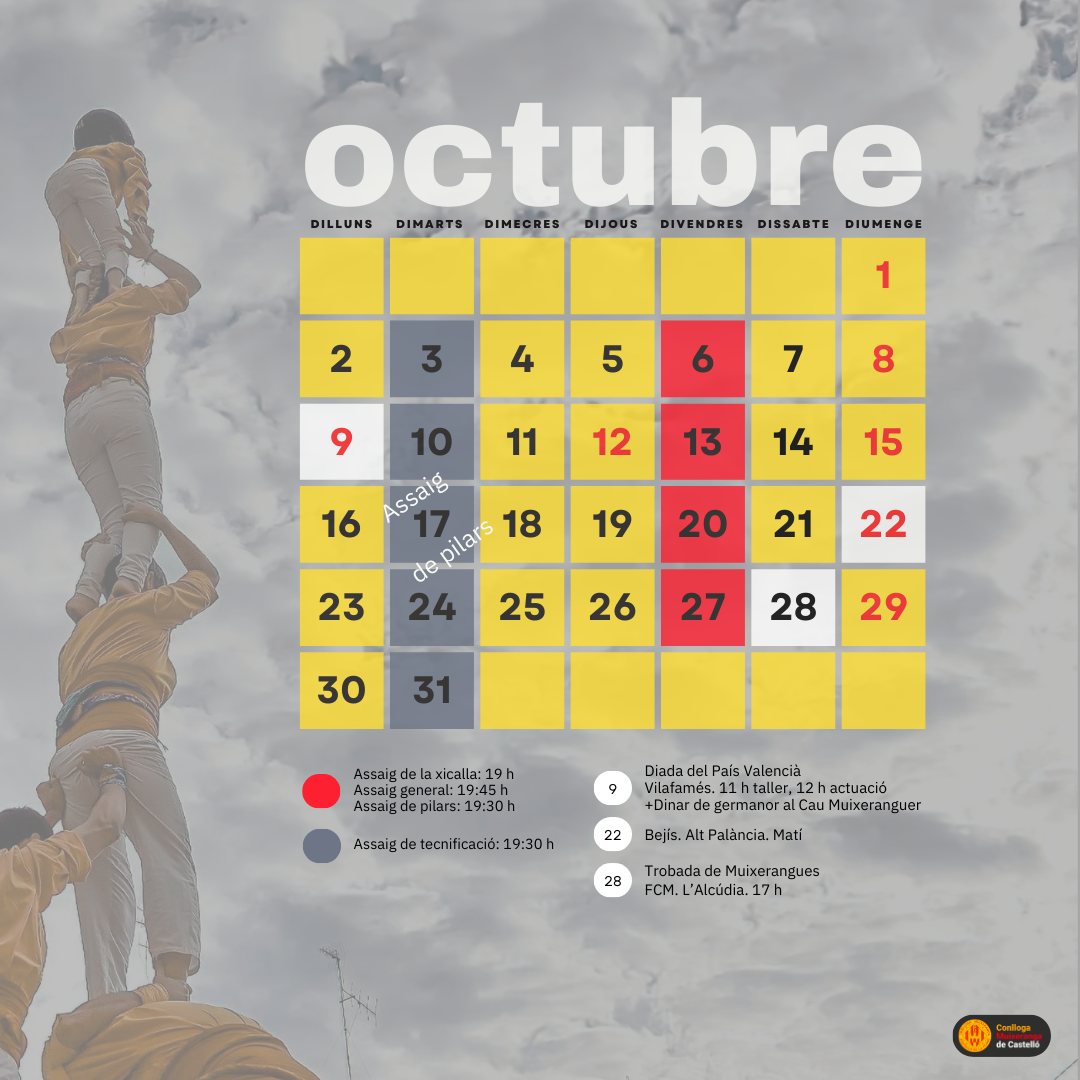 Calendari d'octubre d'activitats i actuacions
&nbsp;