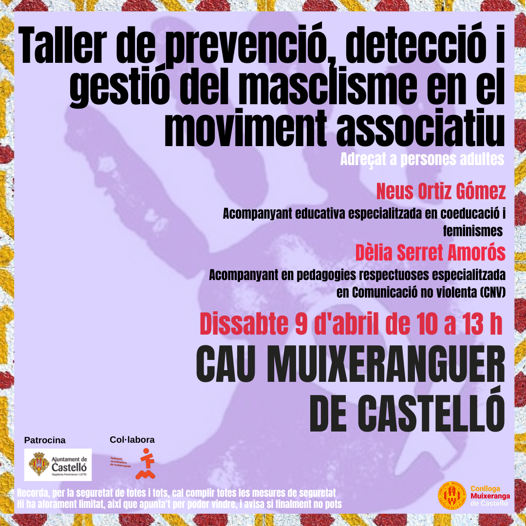 Taller de prevenci&oacute;, detecci&oacute; i gesti&oacute; de masclisme en el moviment associatiu.