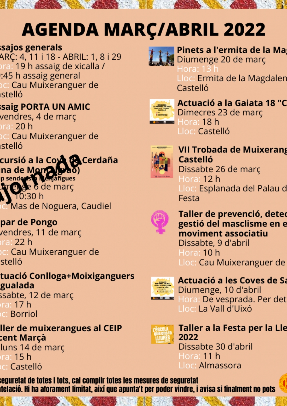 Agenda de mar&ccedil; i abril de 2022