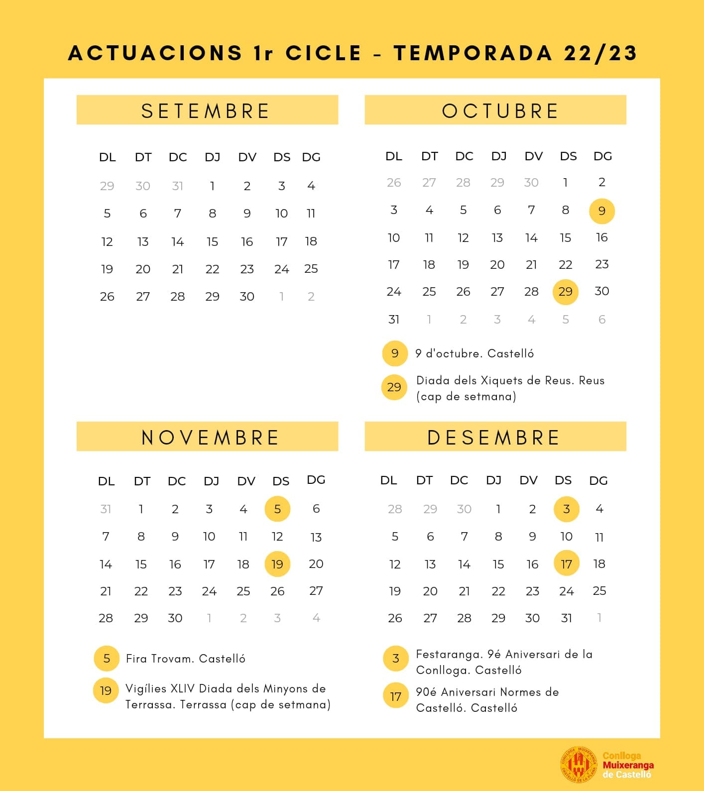 Calendari del primer cicle 2022/2023