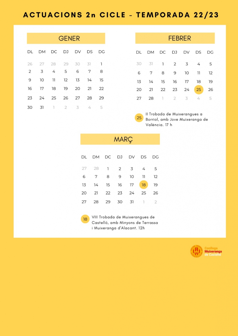 Calendari del segon cicle 2022/2023